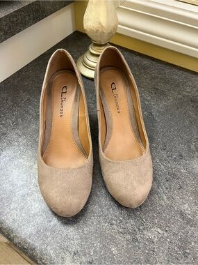 CL by Laundry Taupe Suede Round Toe Pumps